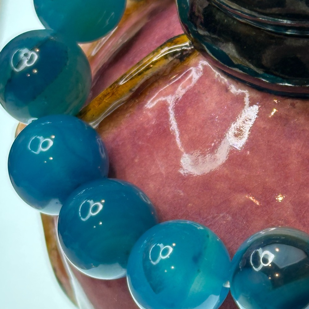 Dyed Blue Banded Agate 14mm Size 6.5